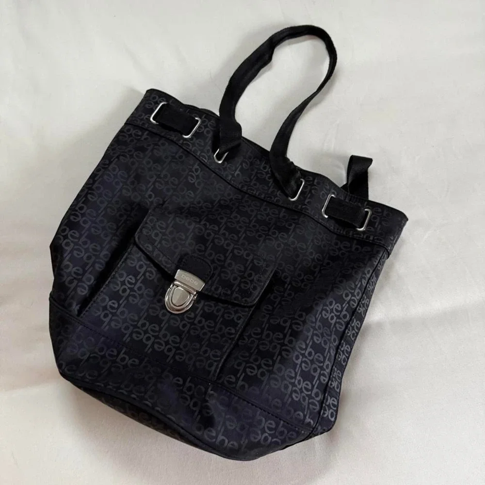 black Bebe‎ print convertible backpack tote bebe